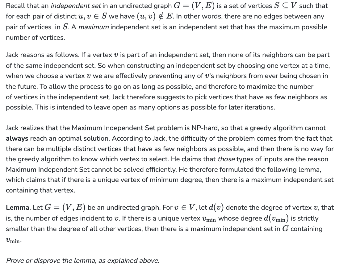 Solved Recall that an independent set in an undirected graph | Chegg.com