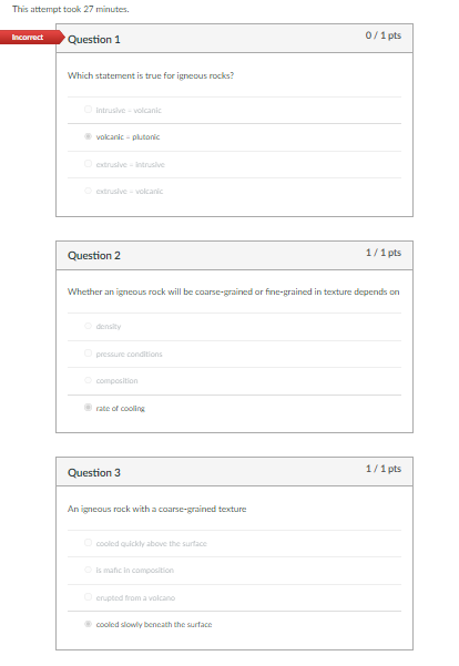 Solved Question 1 0/1pts Which statement is true for igneous | Chegg.com