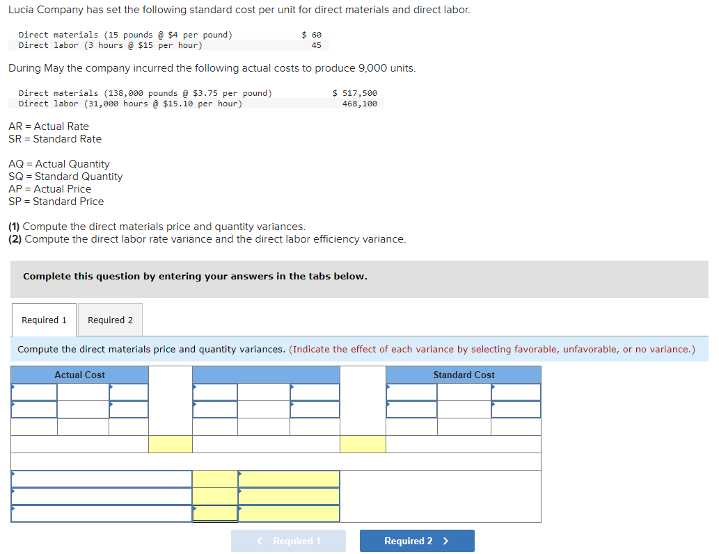 Solved Lucia Company has set the following standard cost per