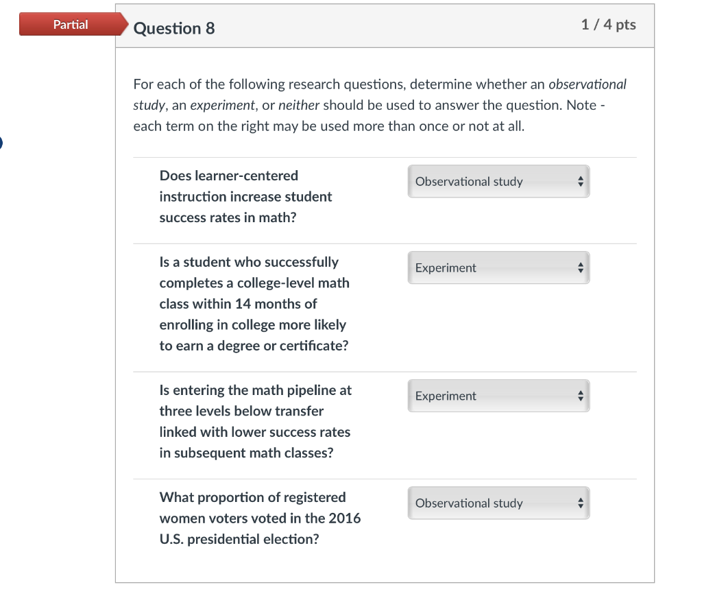 Solved Partial Question 8 1/4 pts For each of the following | Chegg.com