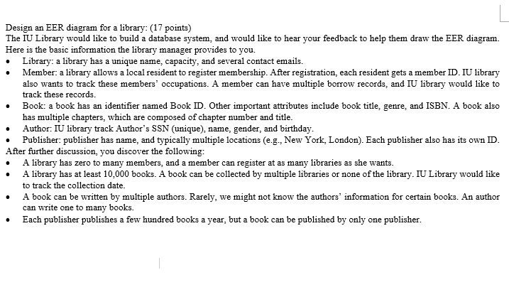 . Design an EER diagram for a library: (17 points) | Chegg.com