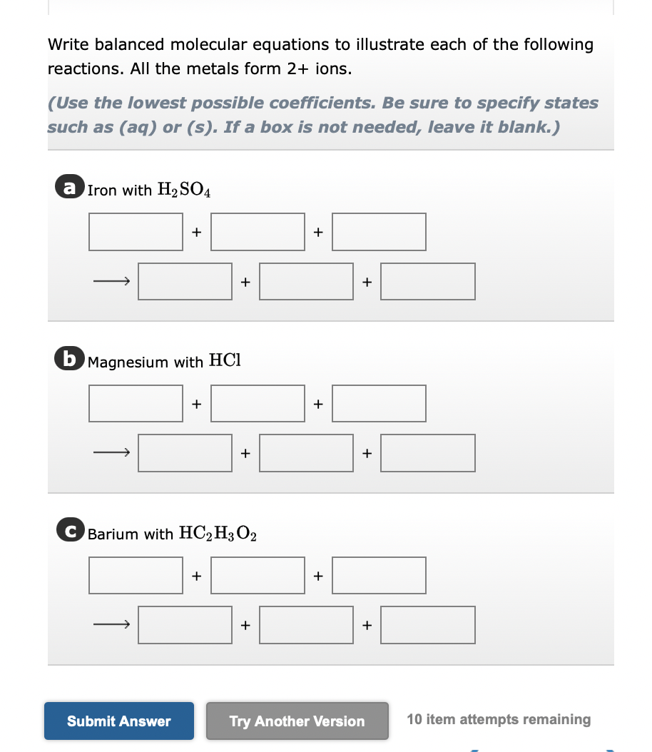 Solved Write Balanced Molecular Equations To Illustrate Each Chegg Com