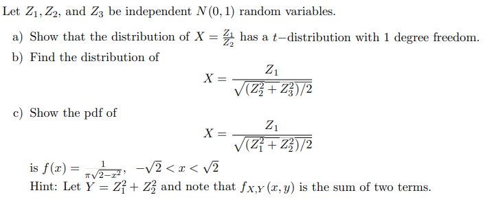 Let 21 22 And Z3 Be Independent N01 Random 1044