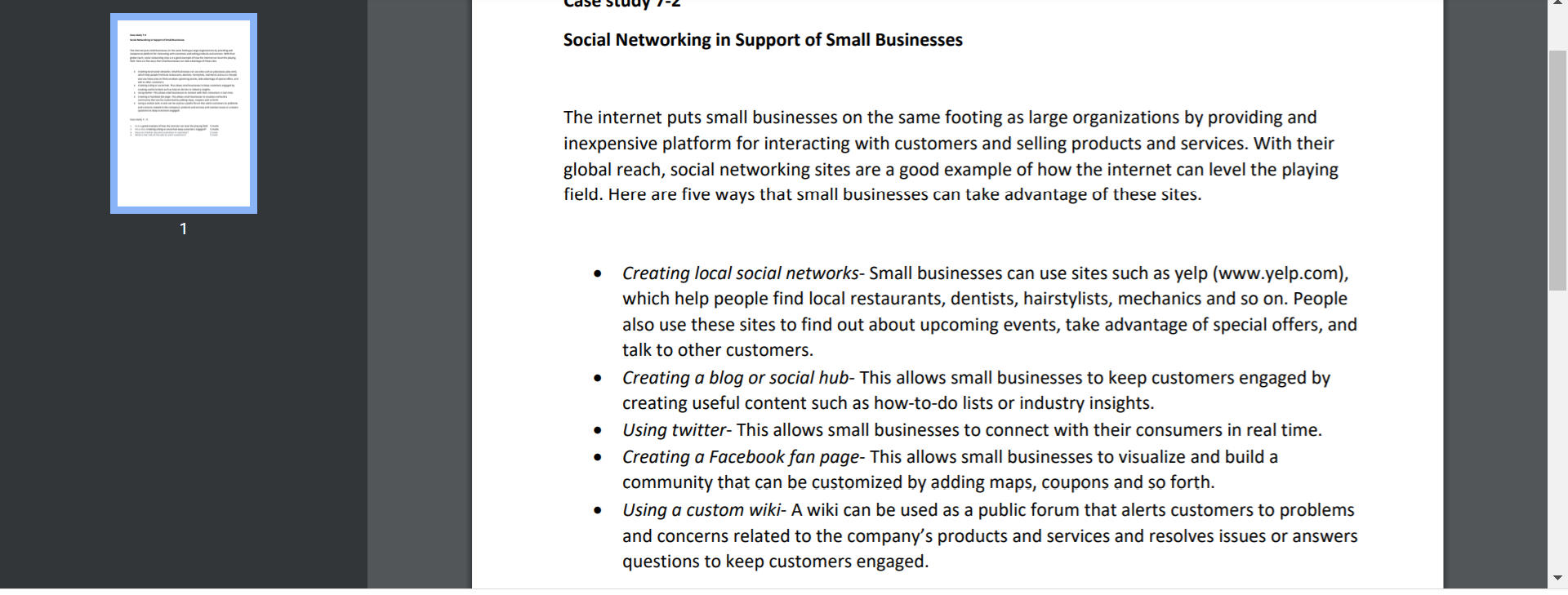 Solved Social Networking in Support of Small Businesses The | Chegg.com