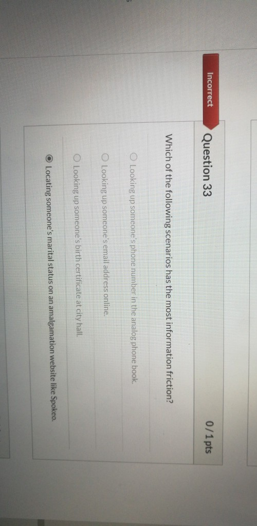 Solved Incorrect Question 33 0 1 Pts Which Of The Followi Chegg Com