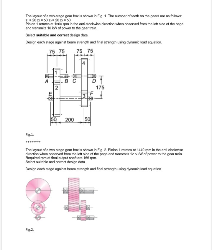 The layout of a twostage gear box is shown in Fig.