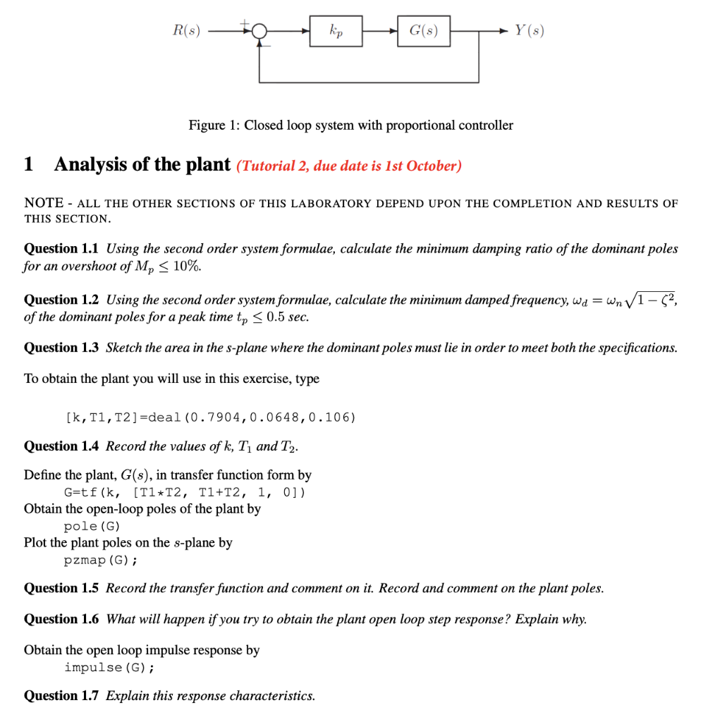 Solved R(S) kip GS) Y(S) Figure 1: Closed loop system with | Chegg.com