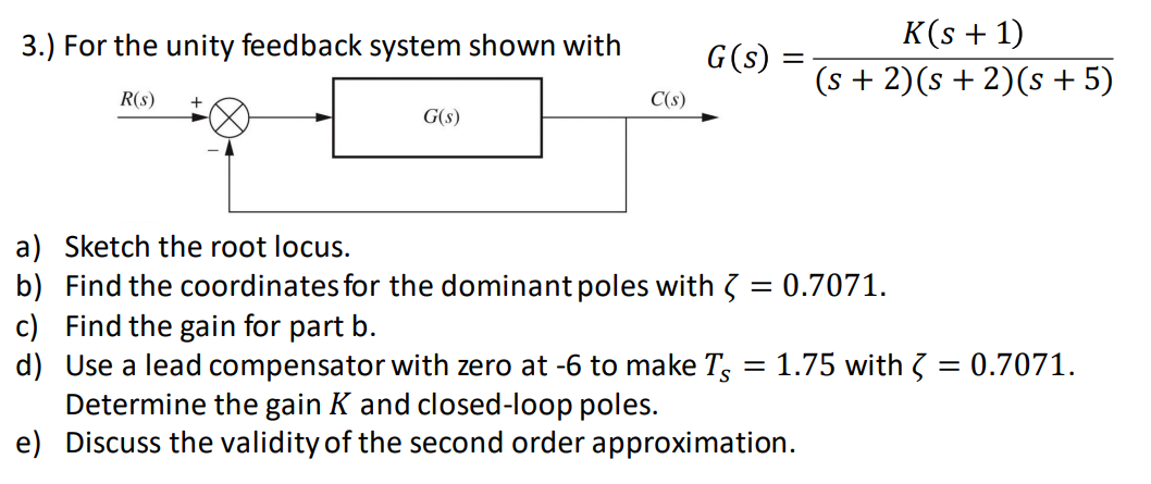 Solved 3.) For The Unity Feedback System Shown With G(s) K(s | Chegg.com