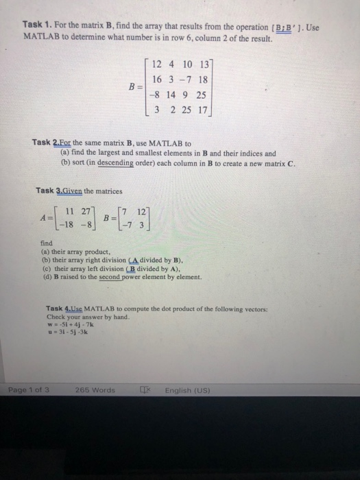 Solved Task 1. For the matrix B find the array that results