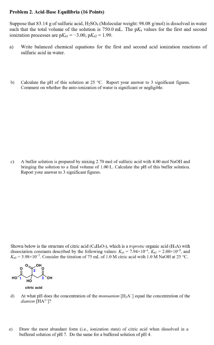 Solved Problem 2. Acid-Base Equilibria (16 Points) Suppose | Chegg.com