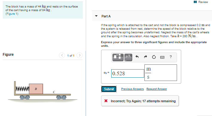 Solved 11 Review The Block Has A Mass Of 44 Kg And Rests On | Chegg.com