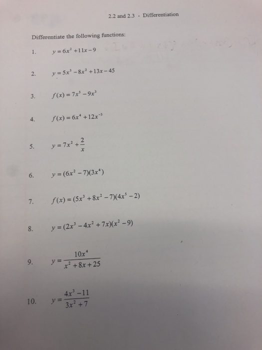 Solved 2.2 and 2.3 Differentiation Differentiate the | Chegg.com