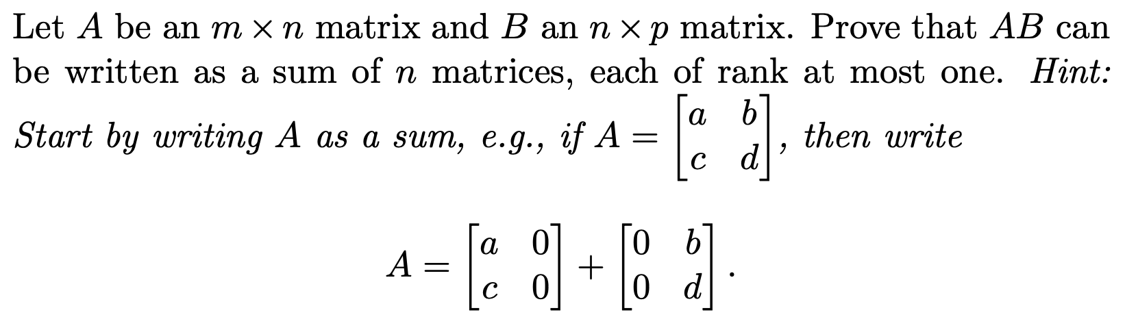 Solved Let A be an m x n matrix and B an n xp matrix. Prove | Chegg.com