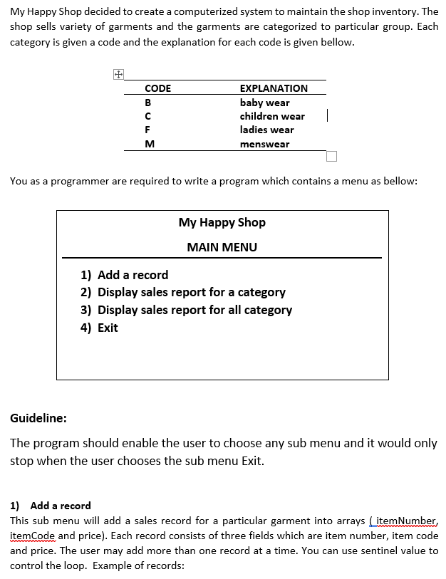 Solved My Happy Shop decided to create a computerized system | Chegg.com