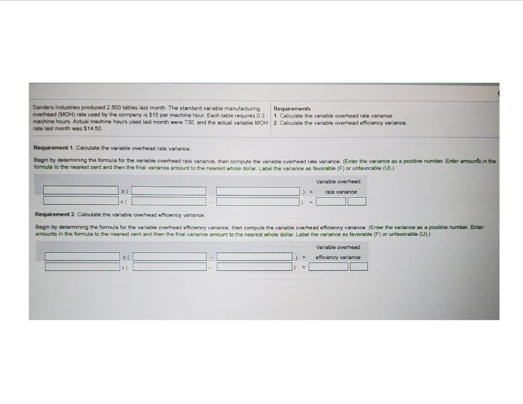 Solved Sanders Industries produced 2.500 tables last month.