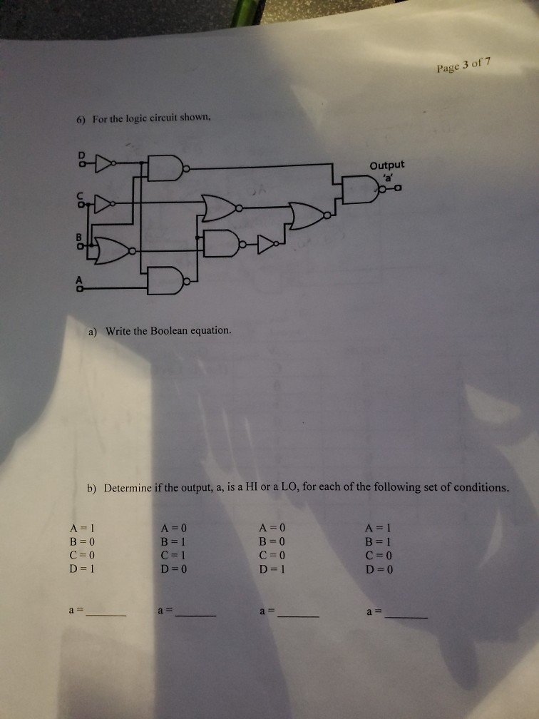 Solved Page 3 Of 7 6) For The Logic Circuit Shown, Output | Chegg.com