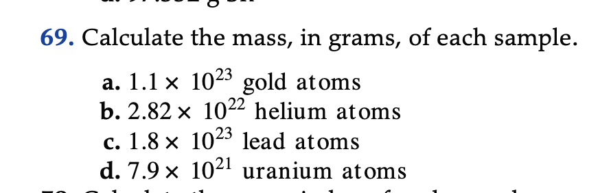 Solved 69. Calculate the mass, in grams, of each sample. a. | Chegg.com