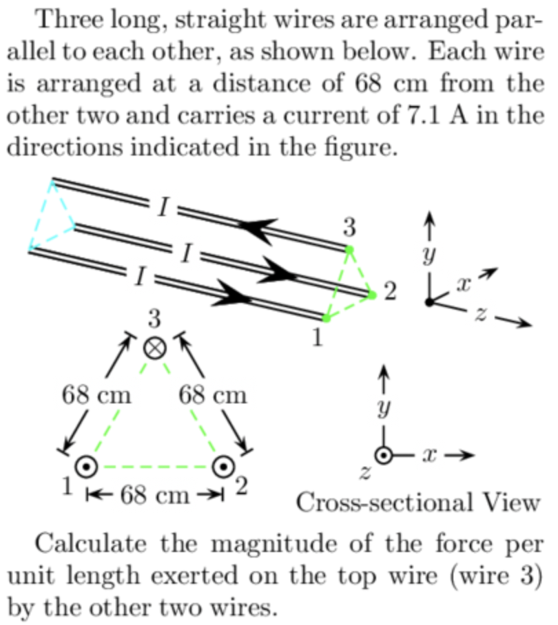 Solved Three long, straight wires are arranged par- allel to | Chegg.com