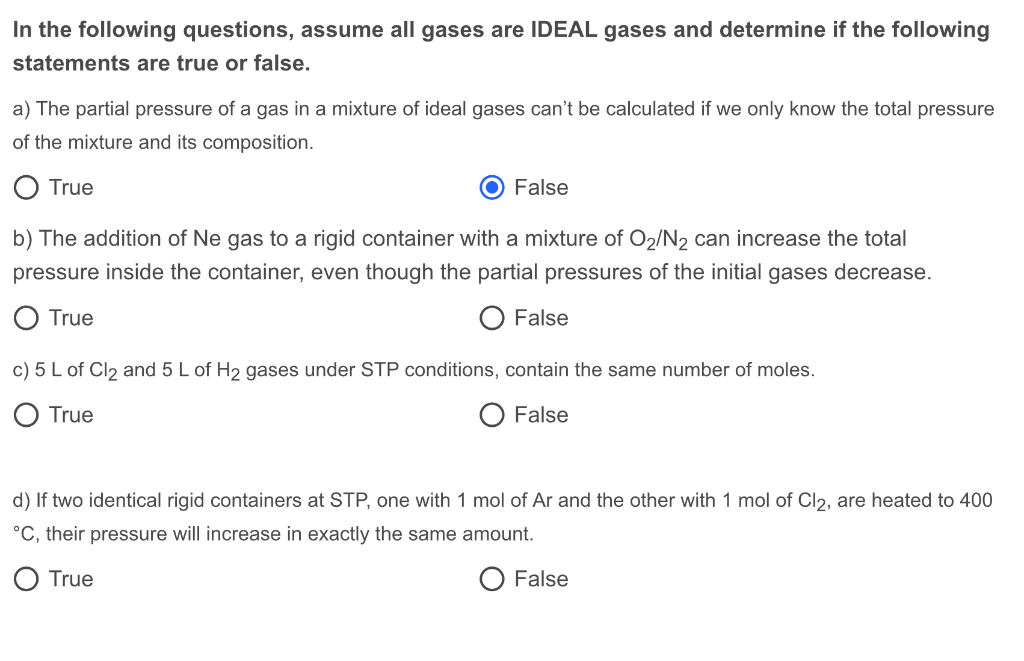 Solved In The Following Questions, Assume All Gases Are | Chegg.com