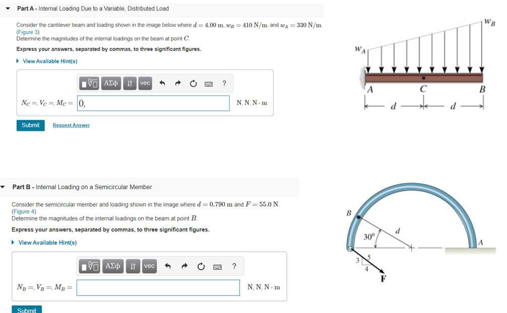 Solved Part A - Internal Loading Due to a Variable, | Chegg.com