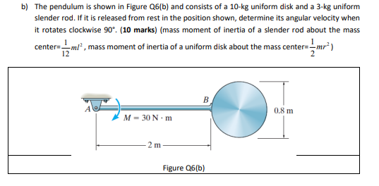 Solved b) The pendulum is shown in Figure Q6(b) and consists | Chegg.com