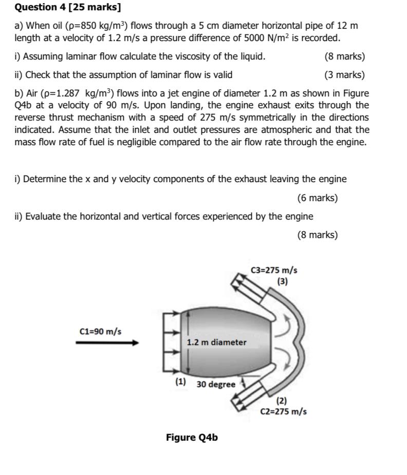 Solved Question 4 [25 Marks] A) When Oil (p=850 Kg/m3) Flows | Chegg ...