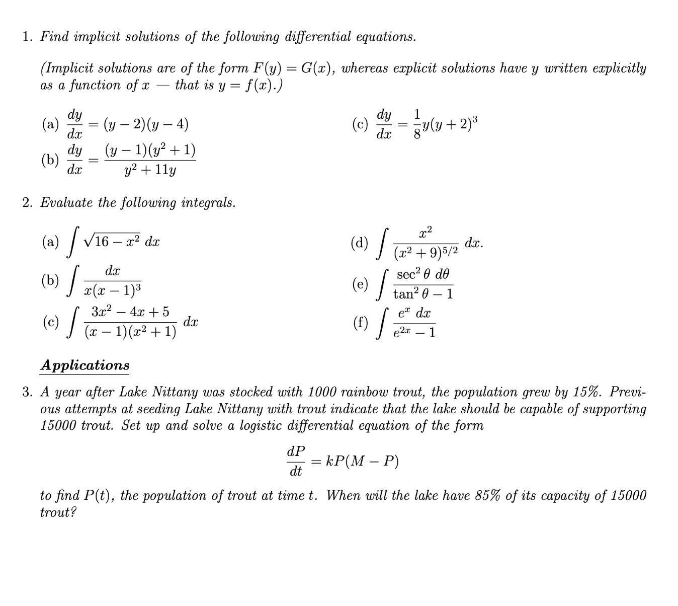 Solved Find Implicit Solutions Of The Following Chegg Com