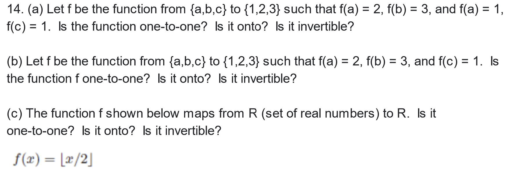 Solved 14. (a) Let F Be The Function From {a,b,c} To {1,2,3} | Chegg.com