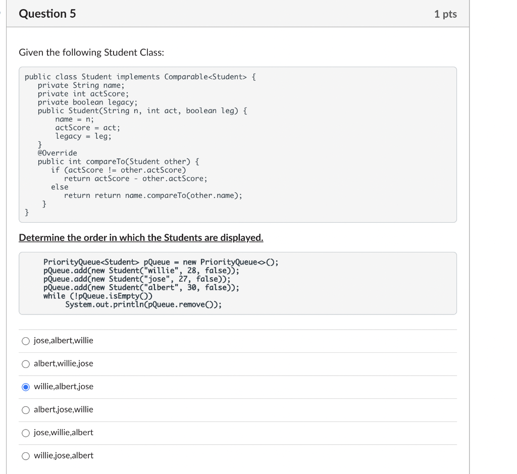 Solved Question 2 1 pts Consider the following Java code. | Chegg.com
