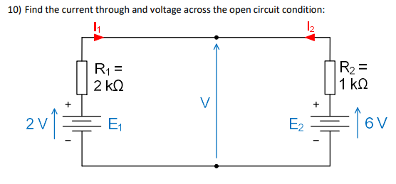 Solved 10) Find the current through and voltage across the | Chegg.com