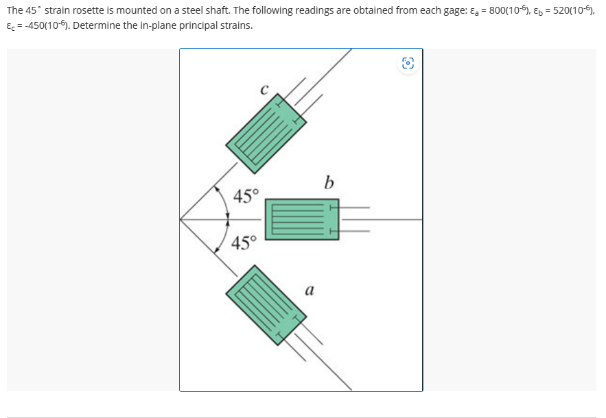 Solved The 45∘ strain rosette is mounted on a steel shaft. | Chegg.com
