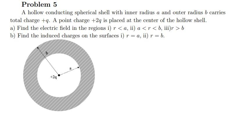 Solved Problem 5 A Hollow Conducting Spherical Shell With | Chegg.com