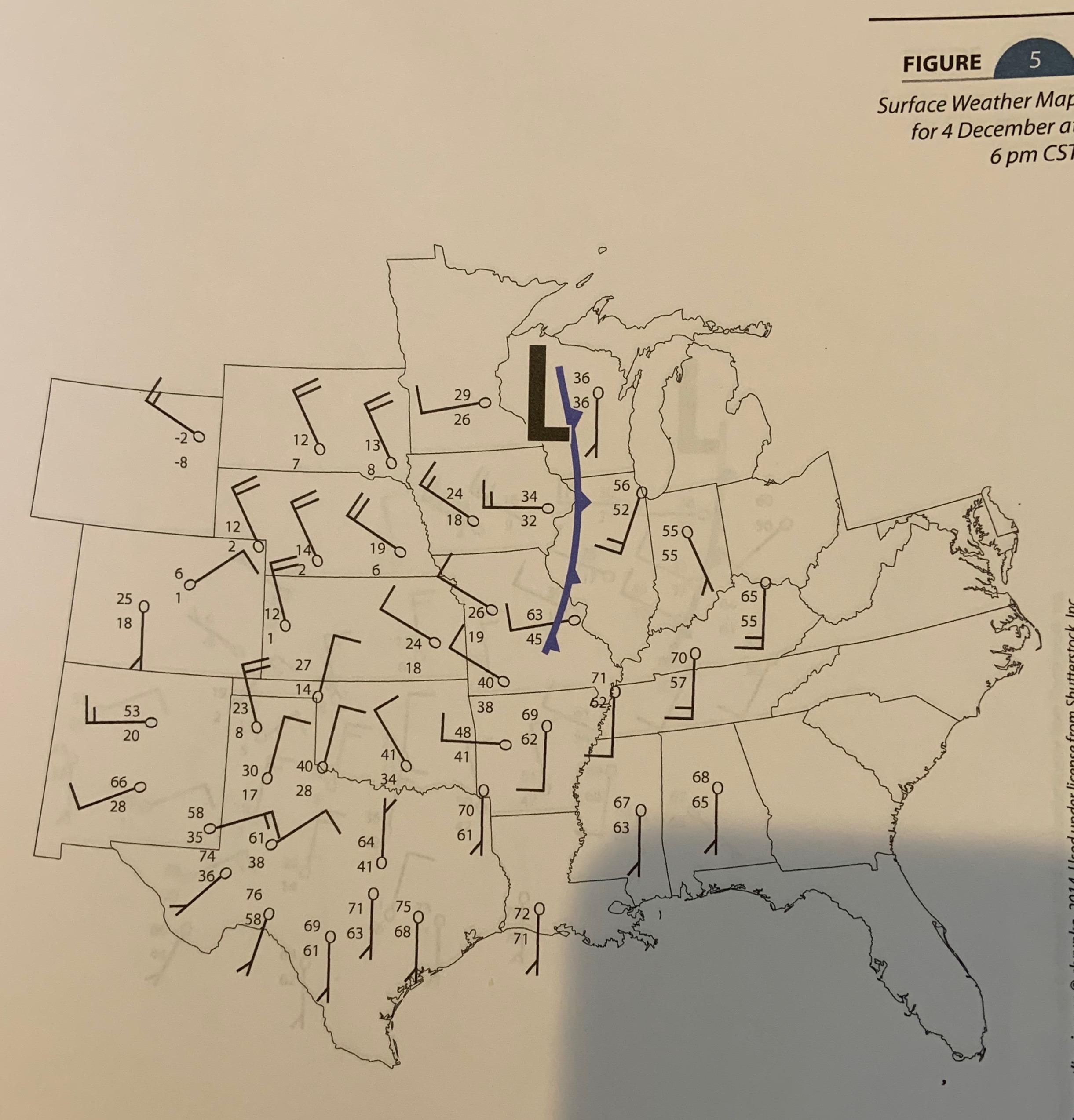 Solved FIGURE 5 Surface Weather Map for 4 December a 6 pm | Chegg.com