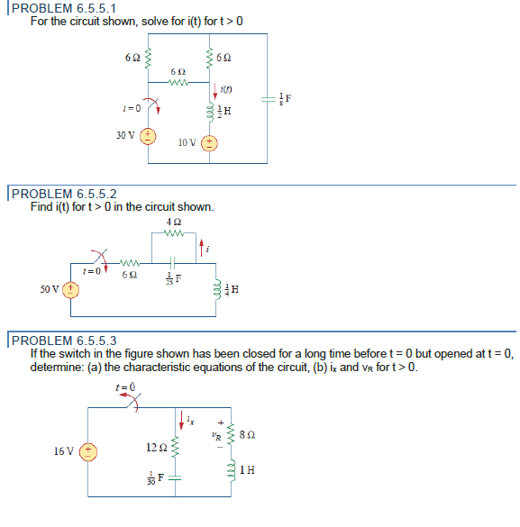 Solved PROBLEM 6.5.5.1 For the circuit shown, solve for i(t) | Chegg.com