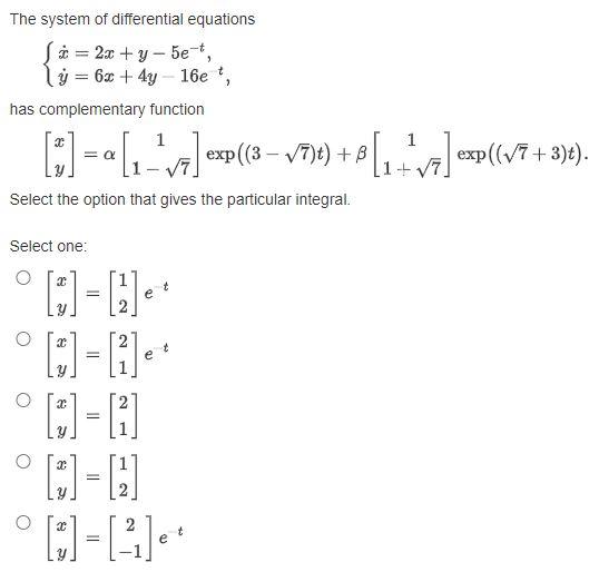 Solved The System Of Differential Equations C 2x Y 5e Chegg Com