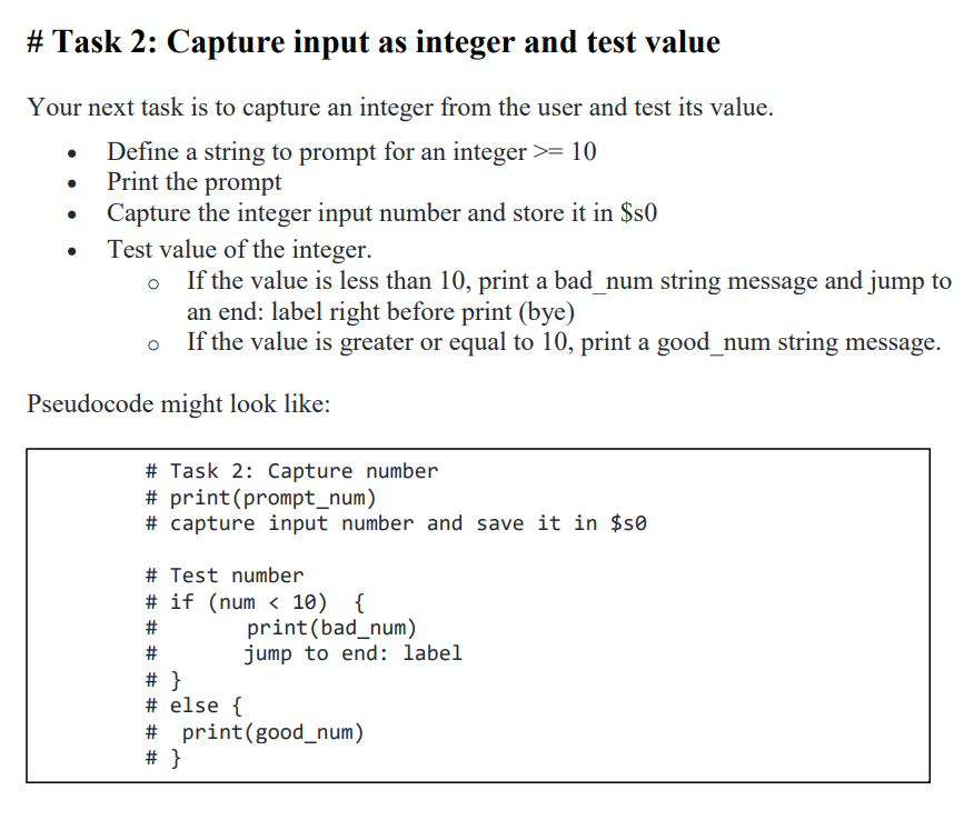 Solved Your next task is to capture an integer from the user | Chegg.com