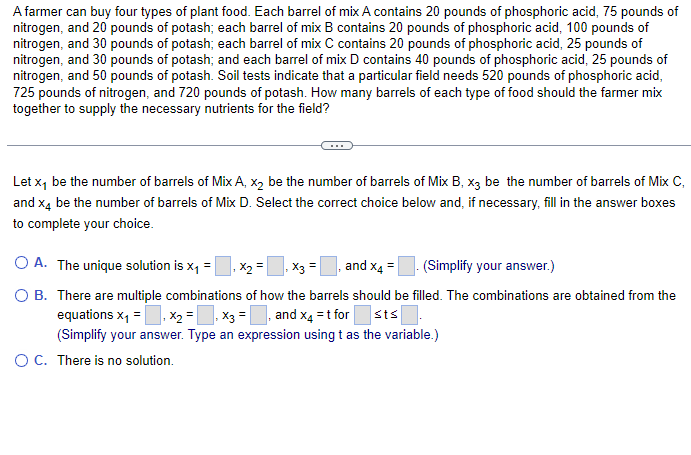 Solved A Farmer Can Buy Four Types Of Plant Food. Each | Chegg.com