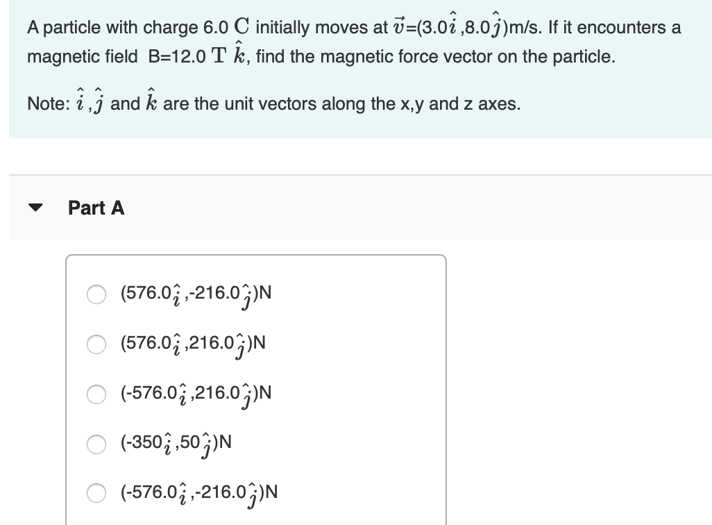 Solved A Particle With Charge 6 0 C Initially Moves At U Chegg Com