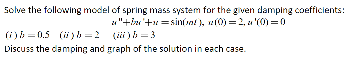 Solved Solve The Following Model Of Spring Mass System For | Chegg.com