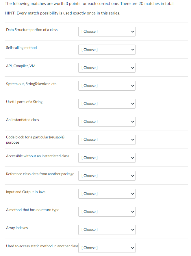 Solved The following matches are worth 3 points for each | Chegg.com