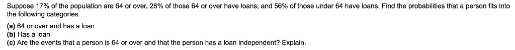 Solved Suppose 17% of the population are 64 or over, 28% of | Chegg.com