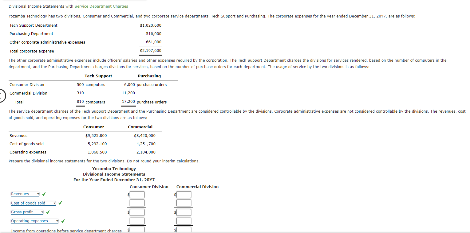 Solved Divisional Income Statements with Service Department | Chegg.com