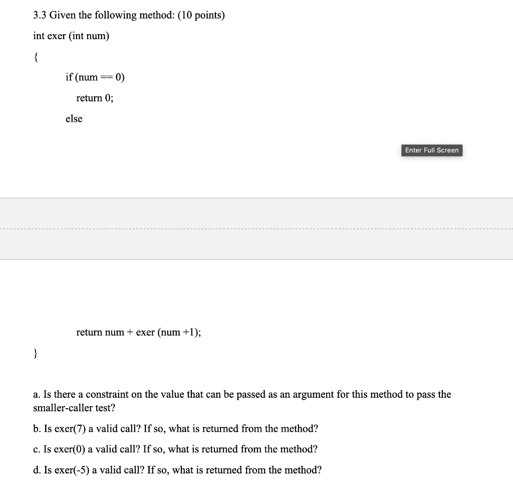 Solved 3.3 Given the following method: (10 points) int exer | Chegg.com