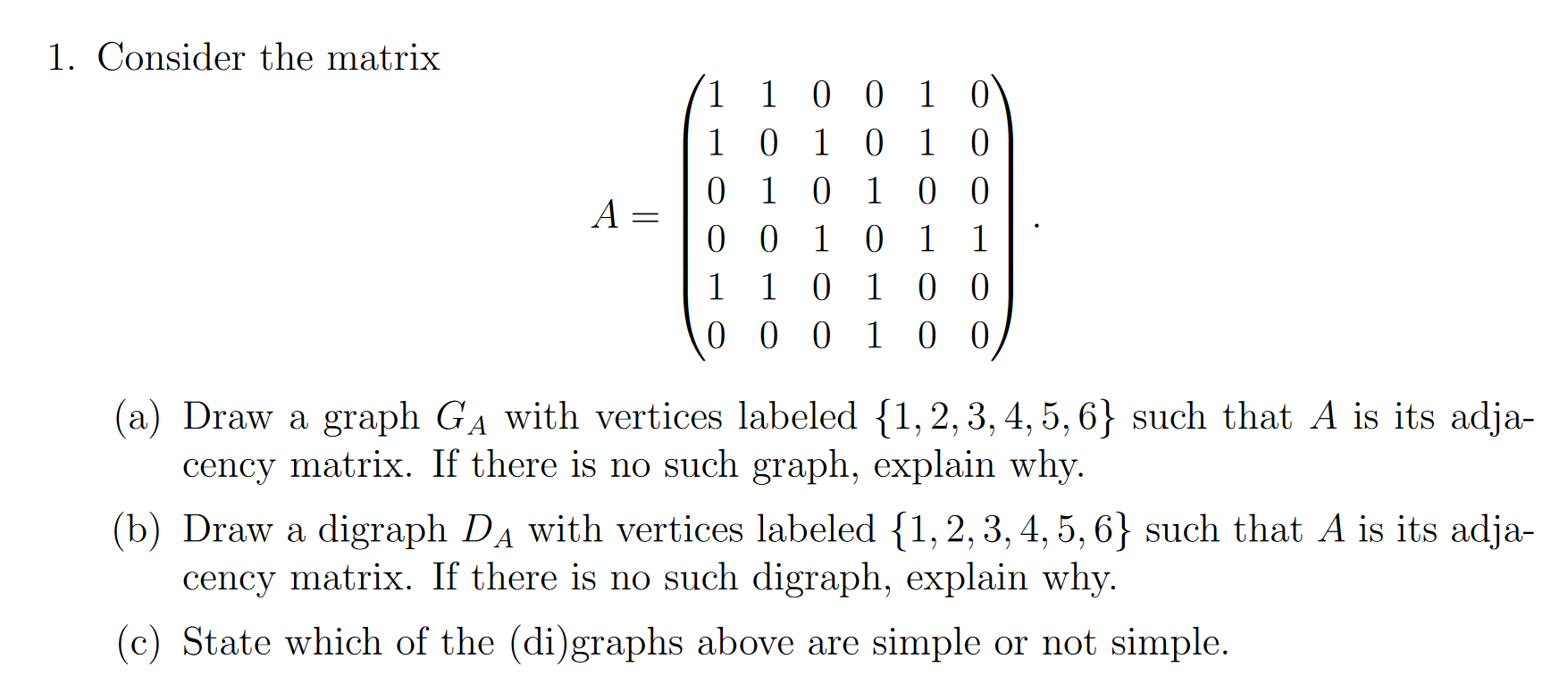 Solved 1. Consider the matrix | Chegg.com