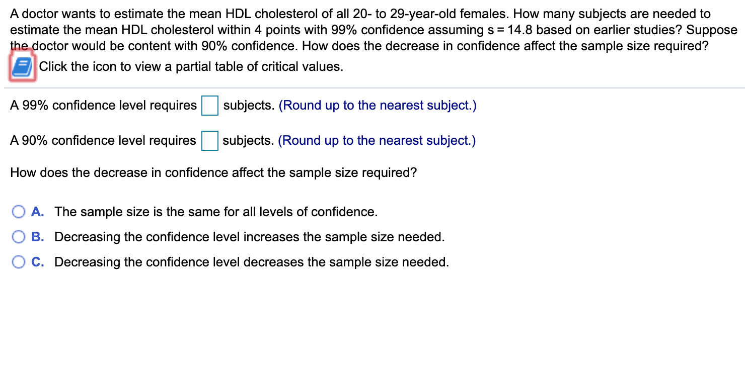 Solved A Doctor Wants To Estimate The Mean HDL Cholesterol Chegg
