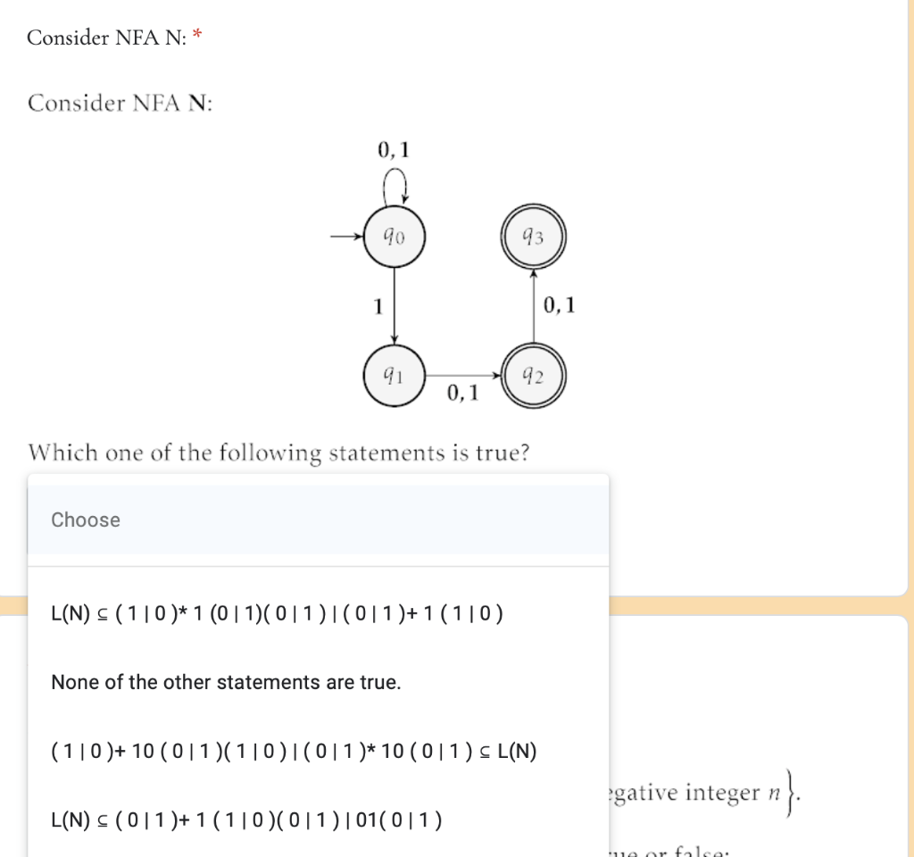 Solved Consider NFA N: * Consider NFA N: 0,1 90 93 1 0,1 91 | Chegg.com