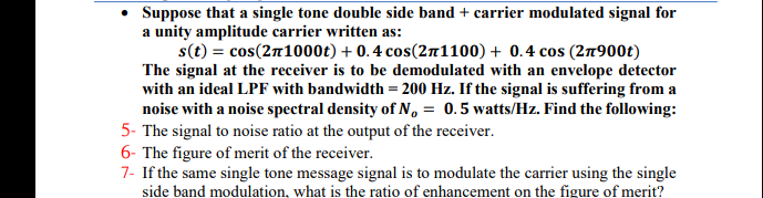 Solved Suppose that a single tone double side band + carrier | Chegg.com