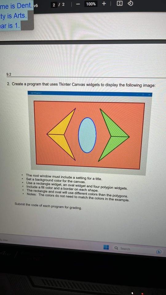 2. Create a program that uses Tkinter Canvas widgets | Chegg.com