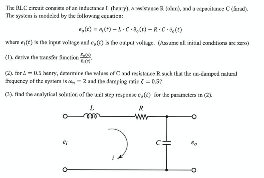 Solved The RLC circuit consists of an inductance L (henry), | Chegg.com