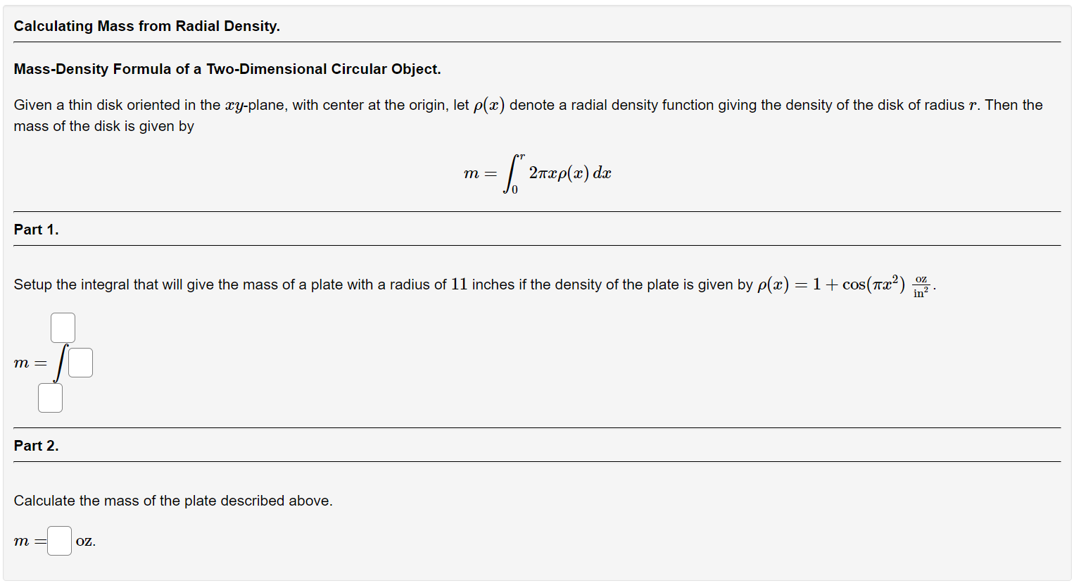 Solved Calculating Mass from Radial Density. Mass-Density | Chegg.com